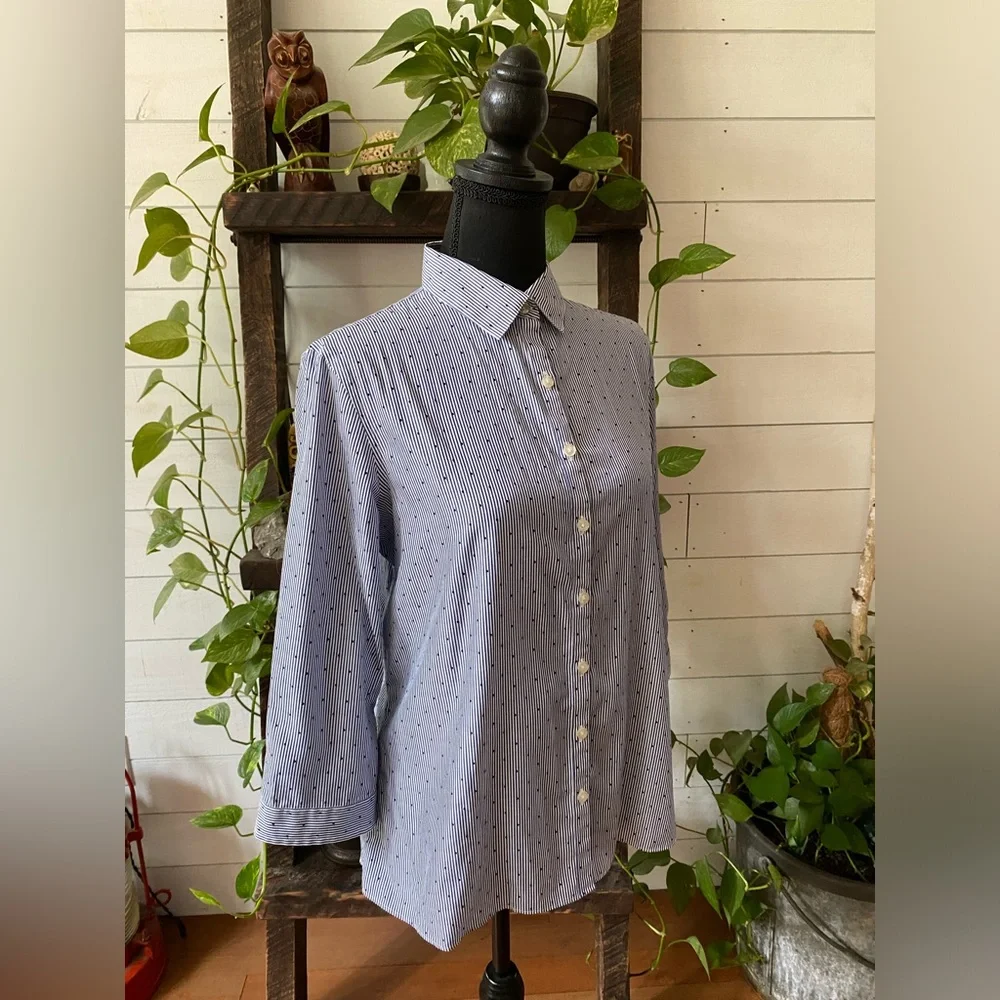 Land’s End Pin Stripe with Polka Dots Button Down Shirt